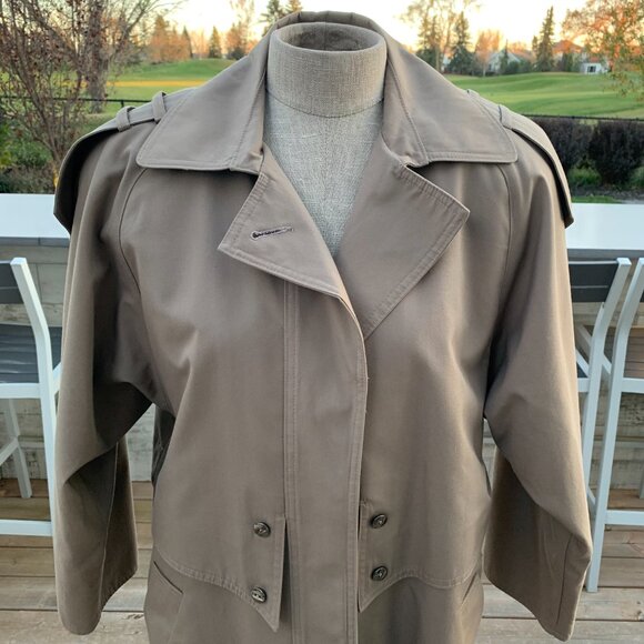 Vintage 80s 90s Khaki Long Beltless Classic Trench Coat Overcoat Raincoat - Picture 3 of 16